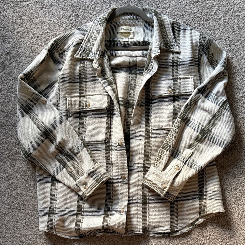 Madewell Cream & Olive Plaid Shacket